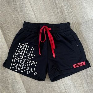 Kill Crew Black Athletic Shorts with Red Drawstring